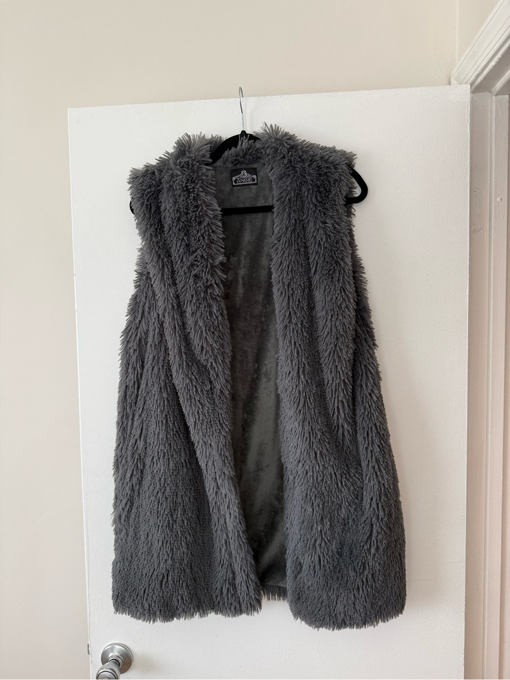 Angie Plush Faux Fur Vest in Gray
